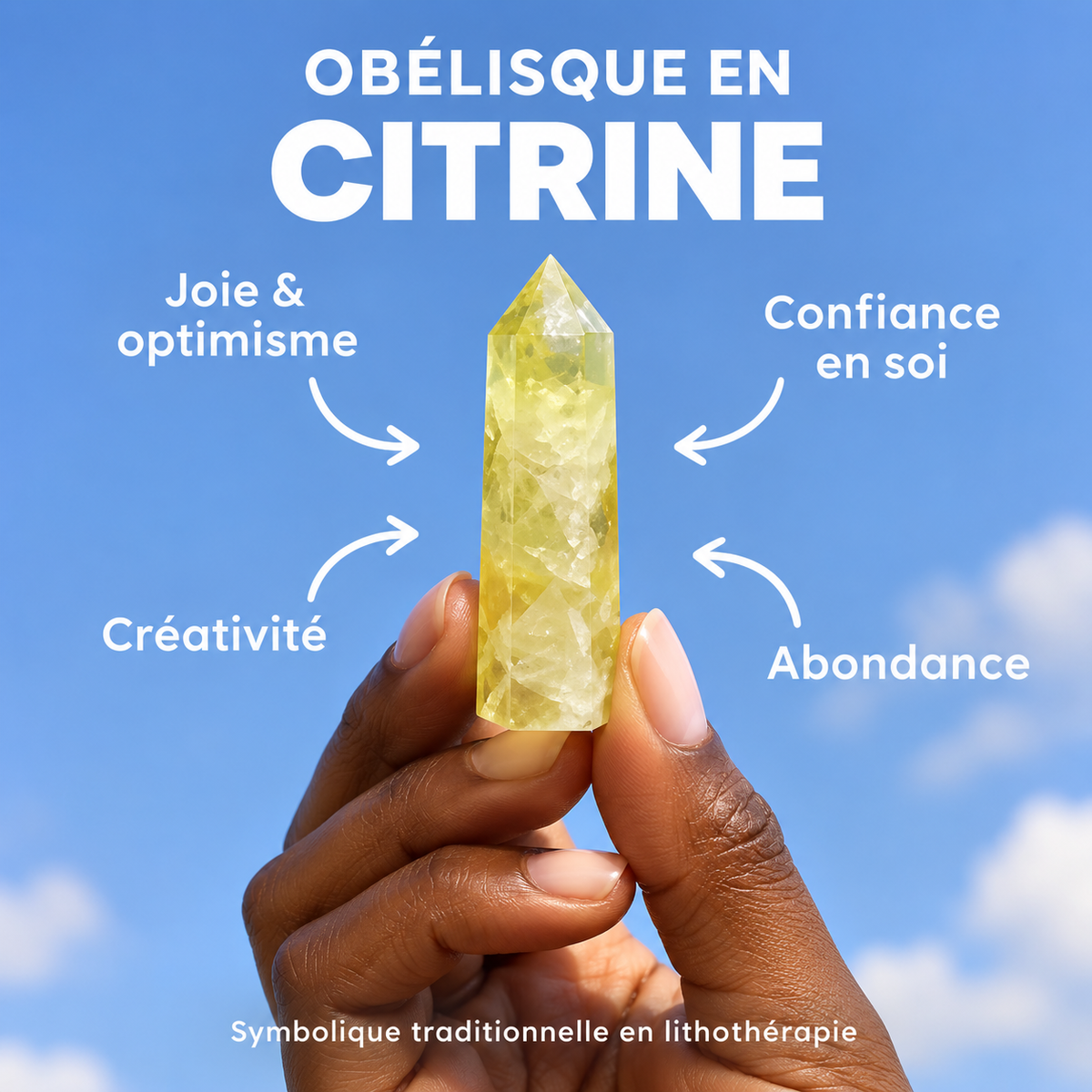 Obélisque en Citrine tenu dans la main