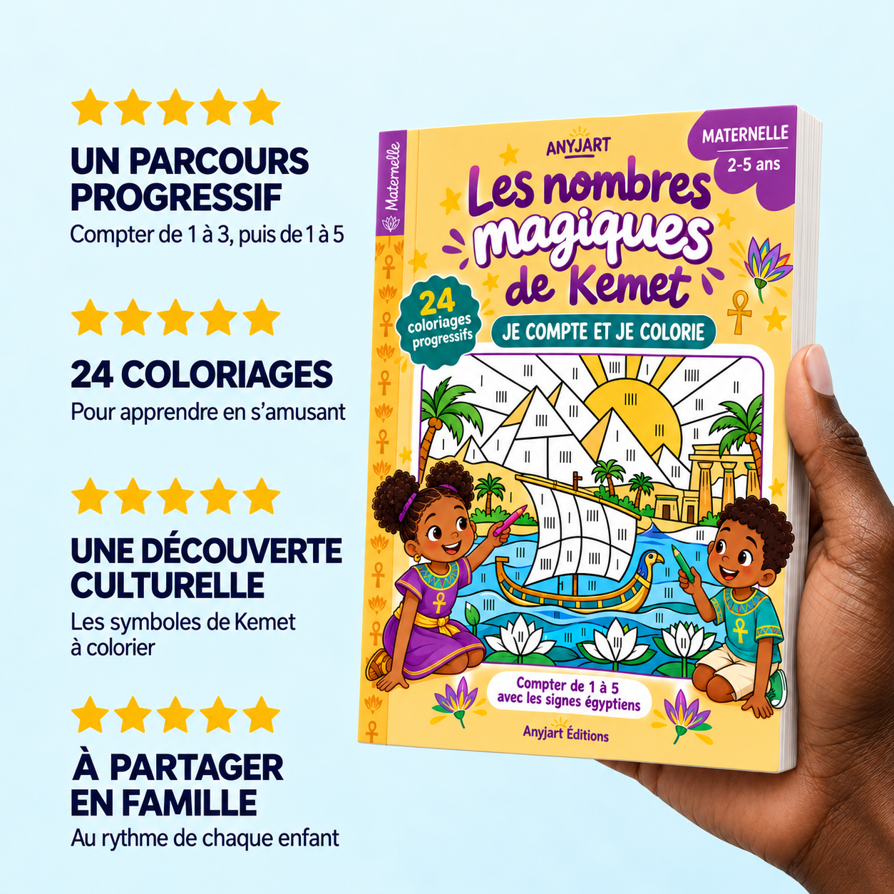 Un parcours progressif, 24 coloriages, une découverte culturelle de Kemet, à partager en famille