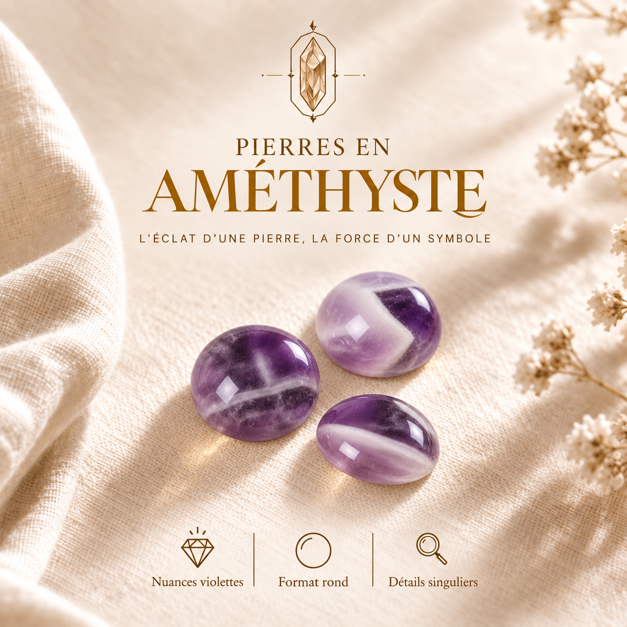 Cabochons Améthyste 12 mm