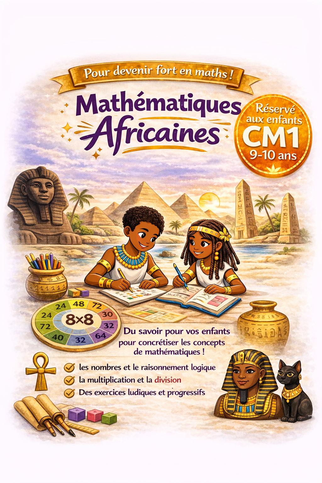 Mon cahier de mathématiques africaines – CM1 9-10 ans | Conforme au programme scolaire | Numération, calcul, multiplication, division, problèmes, fractions, mesures et géométrie