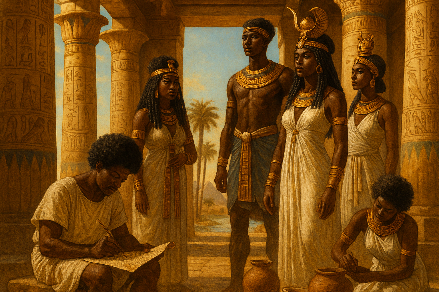 fais uniqueent des personnes noir afro dans un contexte de l'egypte antique