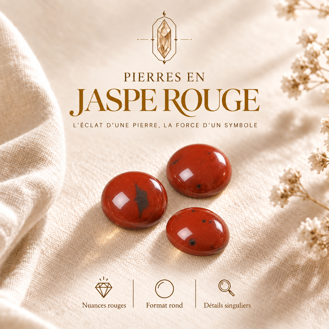 Cabochons Jaspe Rouge 12 mm