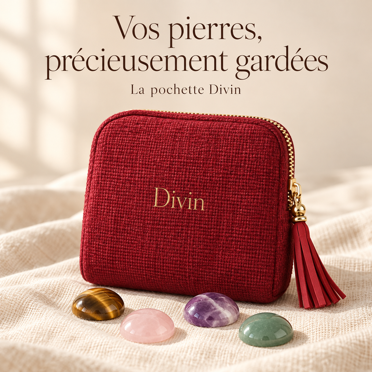 Pochette velours zippée pour pierres