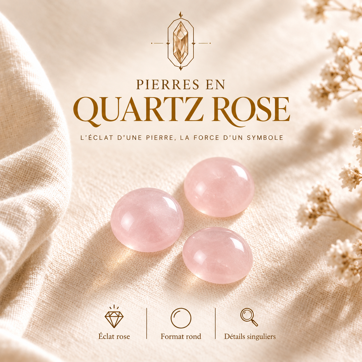 Cabochons Quartz Rose 12 mm